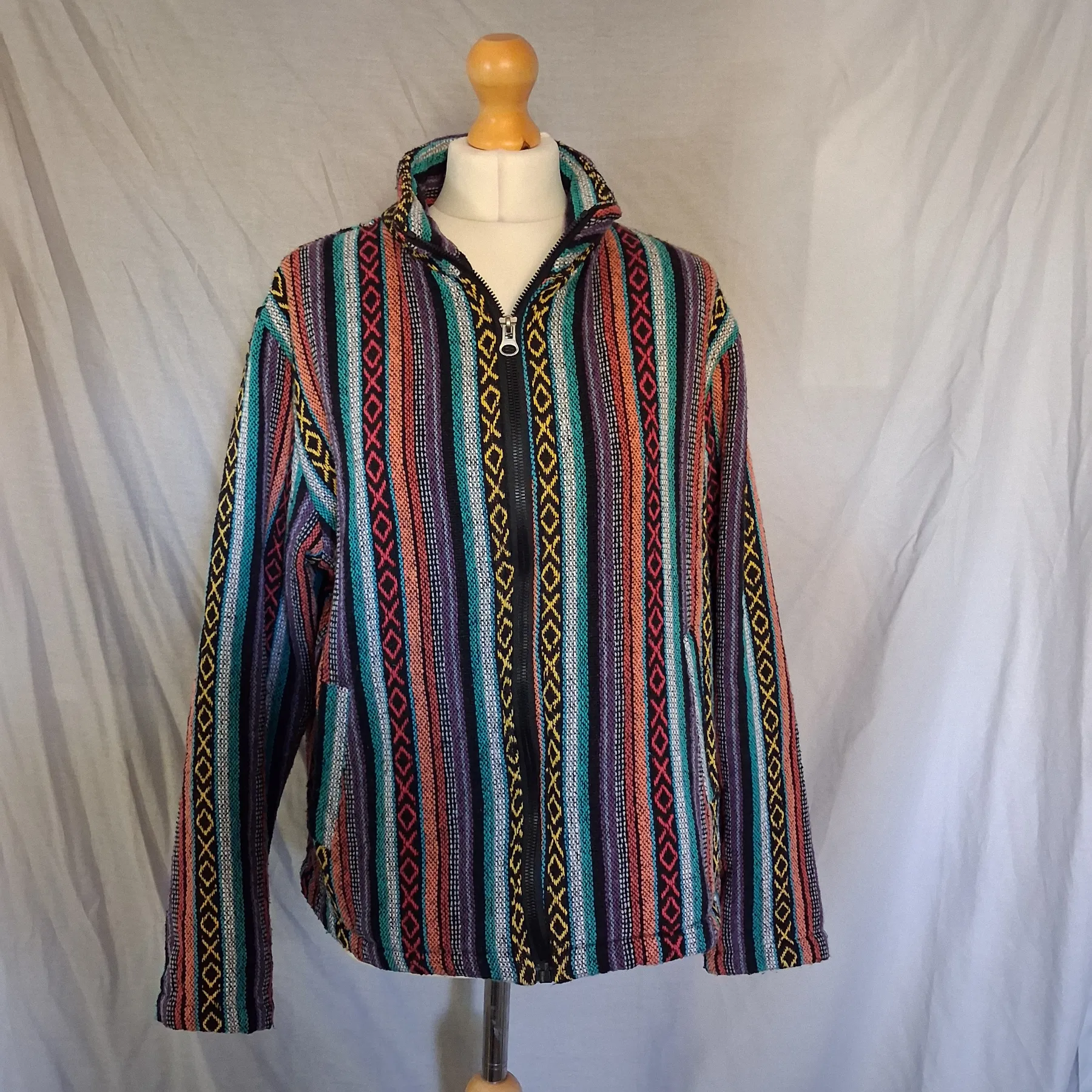 ​Keawa Vintage Aztec Stripe Fleece Jacket Multi Boho Festival Zip Up
