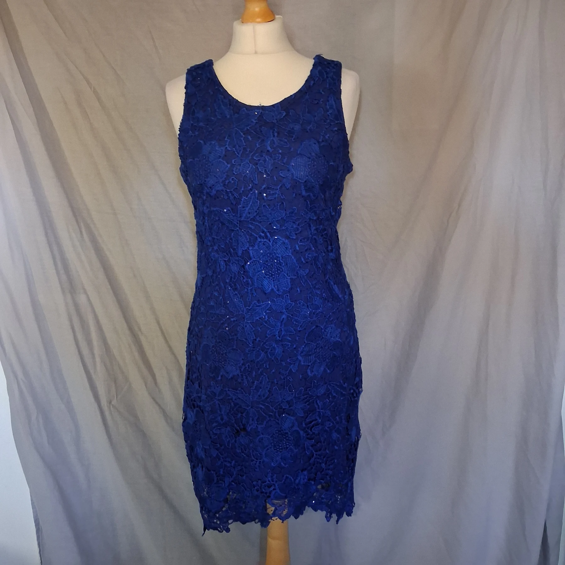 QUIZ Royal Blue Lace Sequin Bodycon Dress UK 12 Evening Party Sparkle