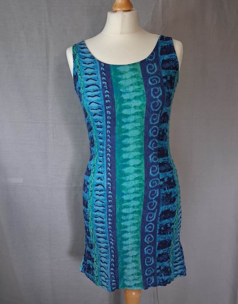 Vintage 90s New Look Abstract Batik Print Dress - Size UK 8
