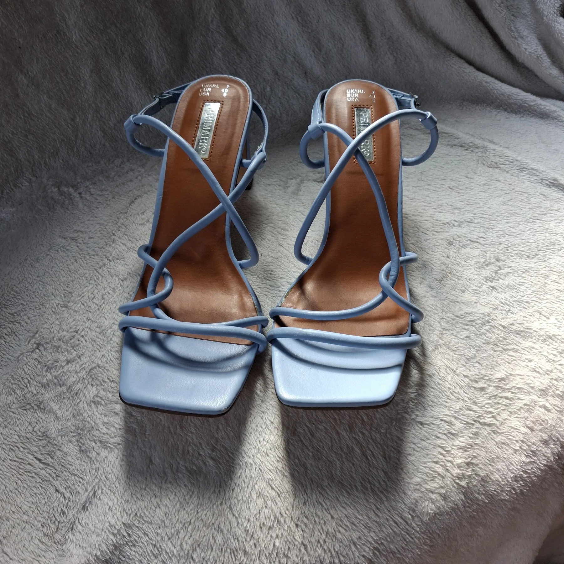 Primark Light Blue Strappy Block Heels Square Toe UK 7 EUR 40