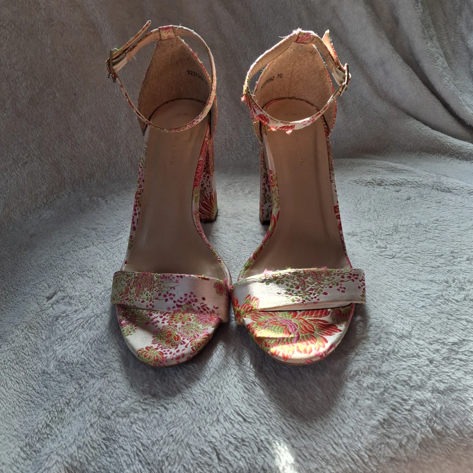 New Look Pink Floral Brocade Block Heel Sandals UK 6 EU 39