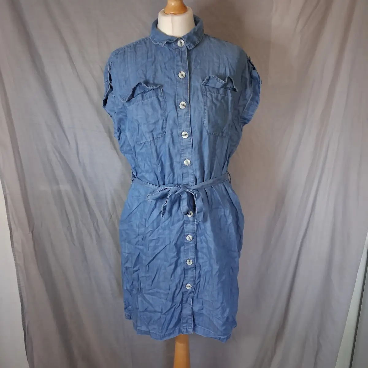 ​M&Co Light Blue Lyocell Denim Shirt Dress with Belt & Pockets - Size 16