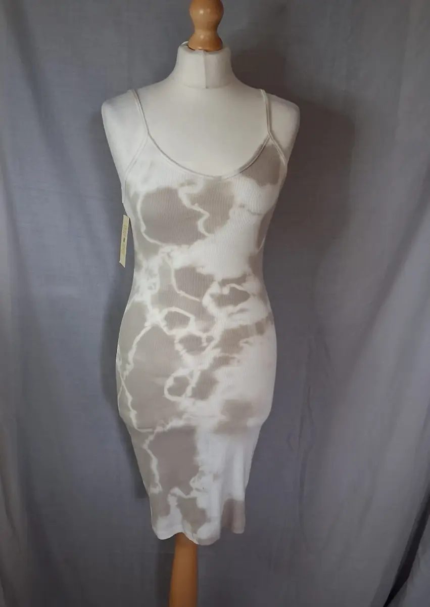 ​C9 Made In Italy Ribbed Tie Dye Dress NWT Neutral Cream Slip Midi Dress