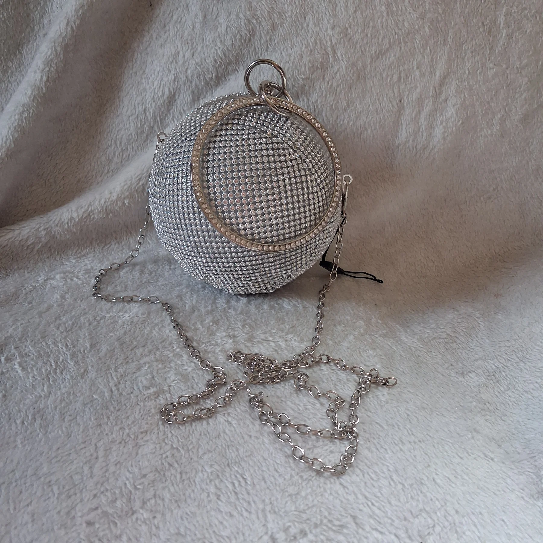 QUIZ Silver Rhinestone Sphere Clutch Bag | Crystal Ball Evening Purse NWOT