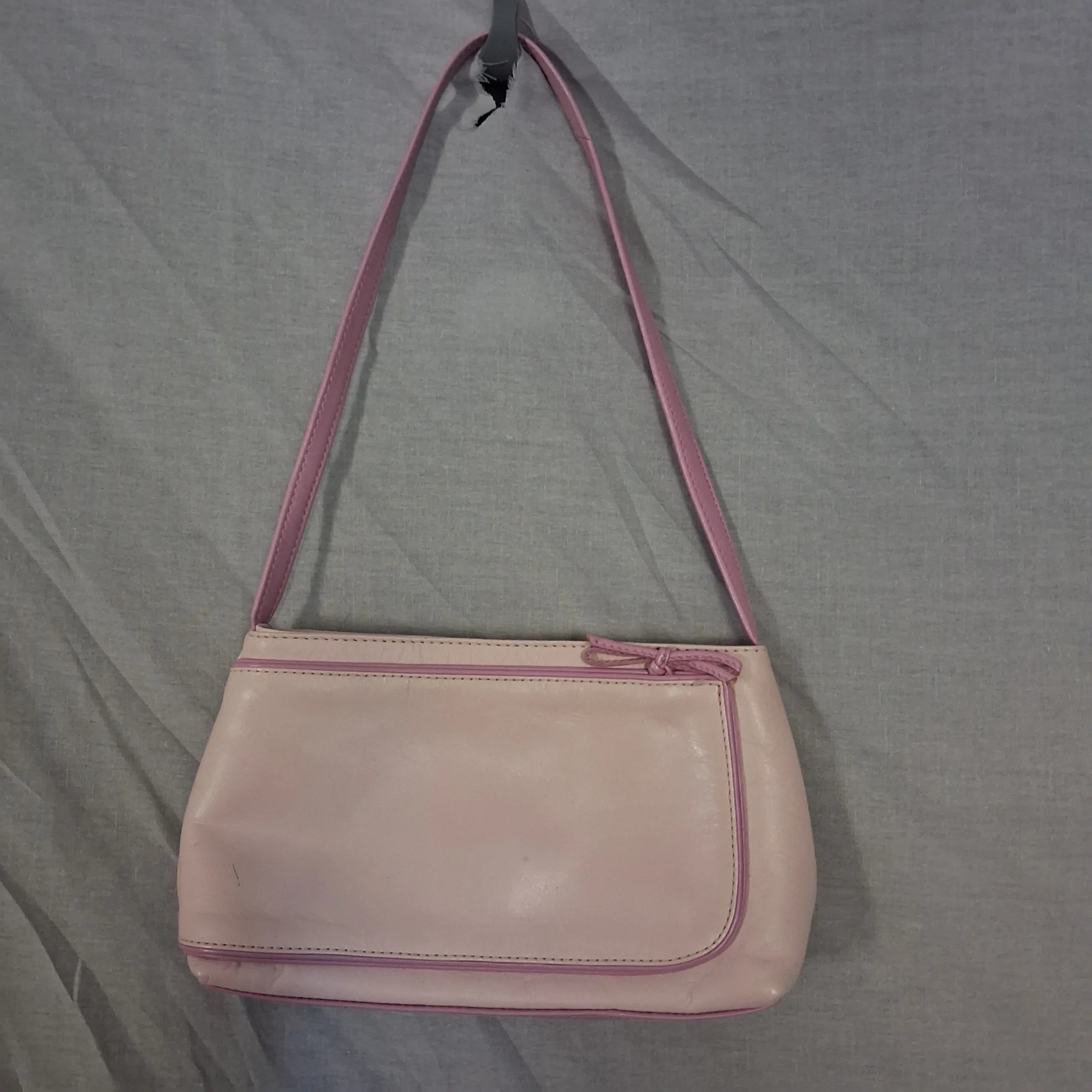 ​Dune Real Leather Shoulder Bag Pink Vintage Y2K Baguette Handbag Coquette Bow