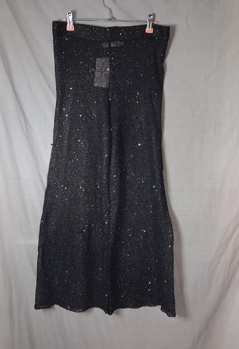 BNWT In The Style Petite Black Sequin Knit Wide Leg Trousers (UK 10/12)