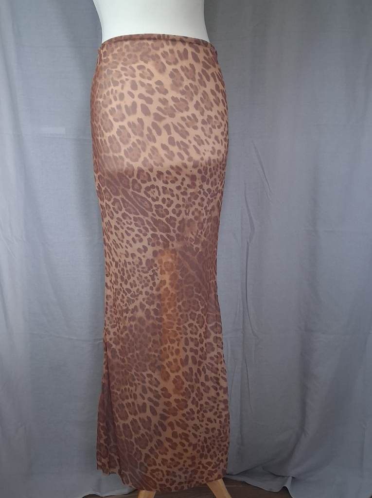 Leopard Print Sheer Mesh Maxi Skirt – Size S