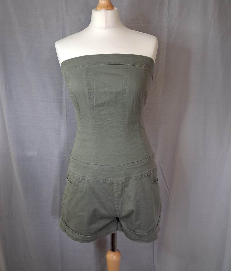 ​Vintage Jane Norman Khaki Corset Playsuit Jumpsuit - Size 14