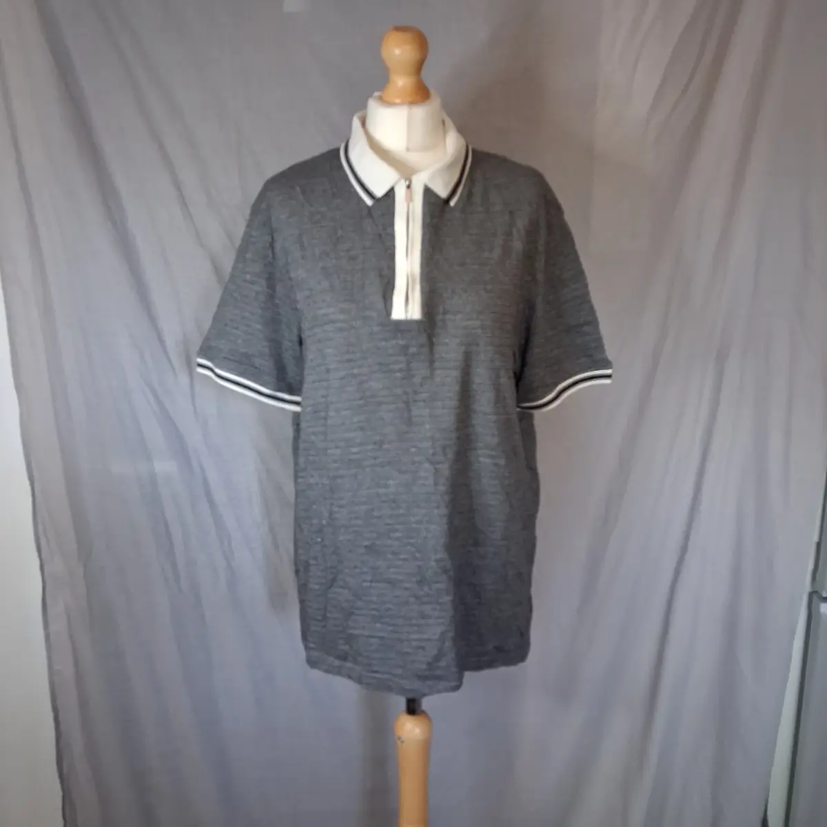 ​F&F Mens Grey Textured Knit Quarter Zip Polo Shirt Size XL