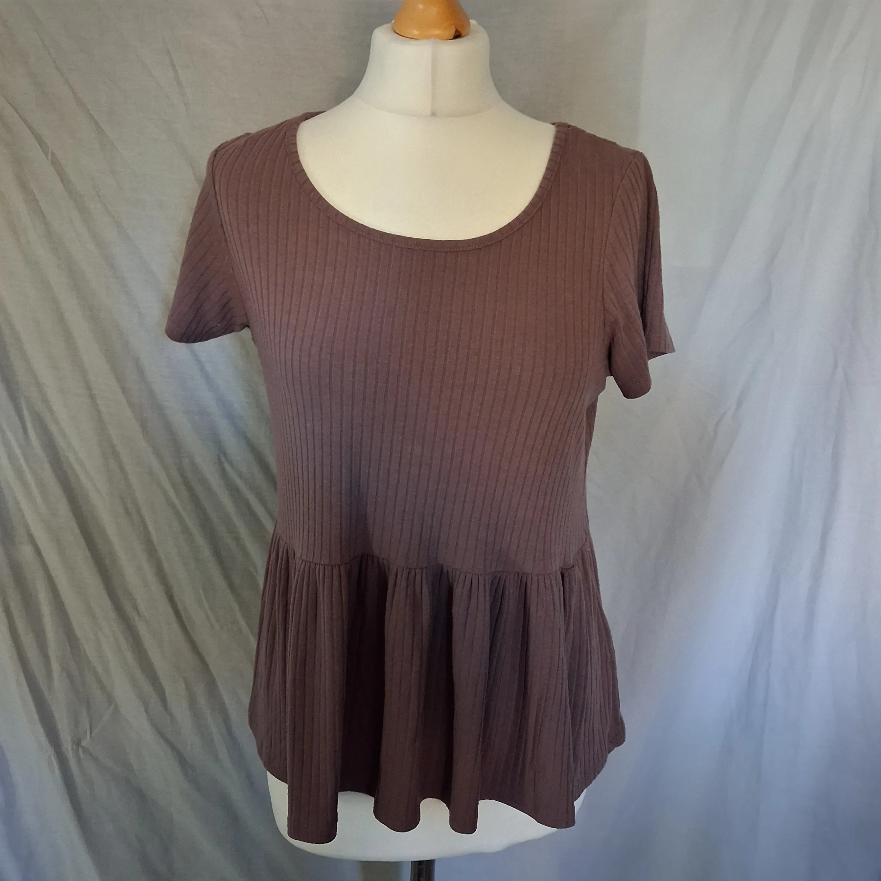 George Brown Ribbed Peplum Top Short Sleeve Size 10