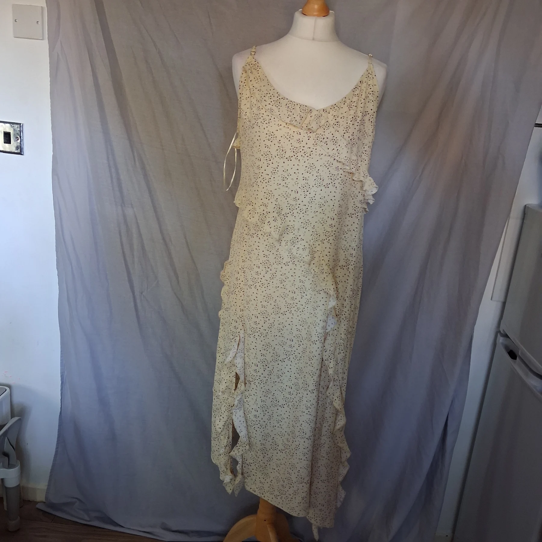 Brave Soul Lemon Yellow Floral Ruffle Maxi Dress Size XL