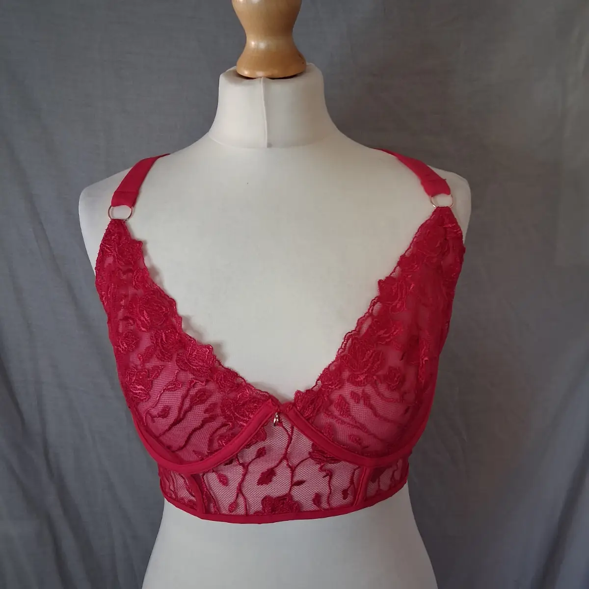 Pep & Co Red Lace Underwired Longline Bralette Bra (UK 36D)