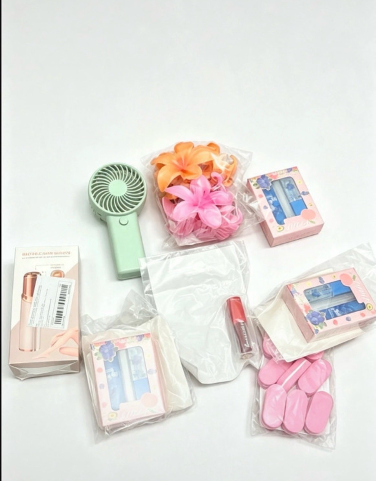 Beauty & Accessories Bundle — Hand Fan, Hair Claws, Lash Sets, Lip Gloss, Nail Tools & More — All Ne