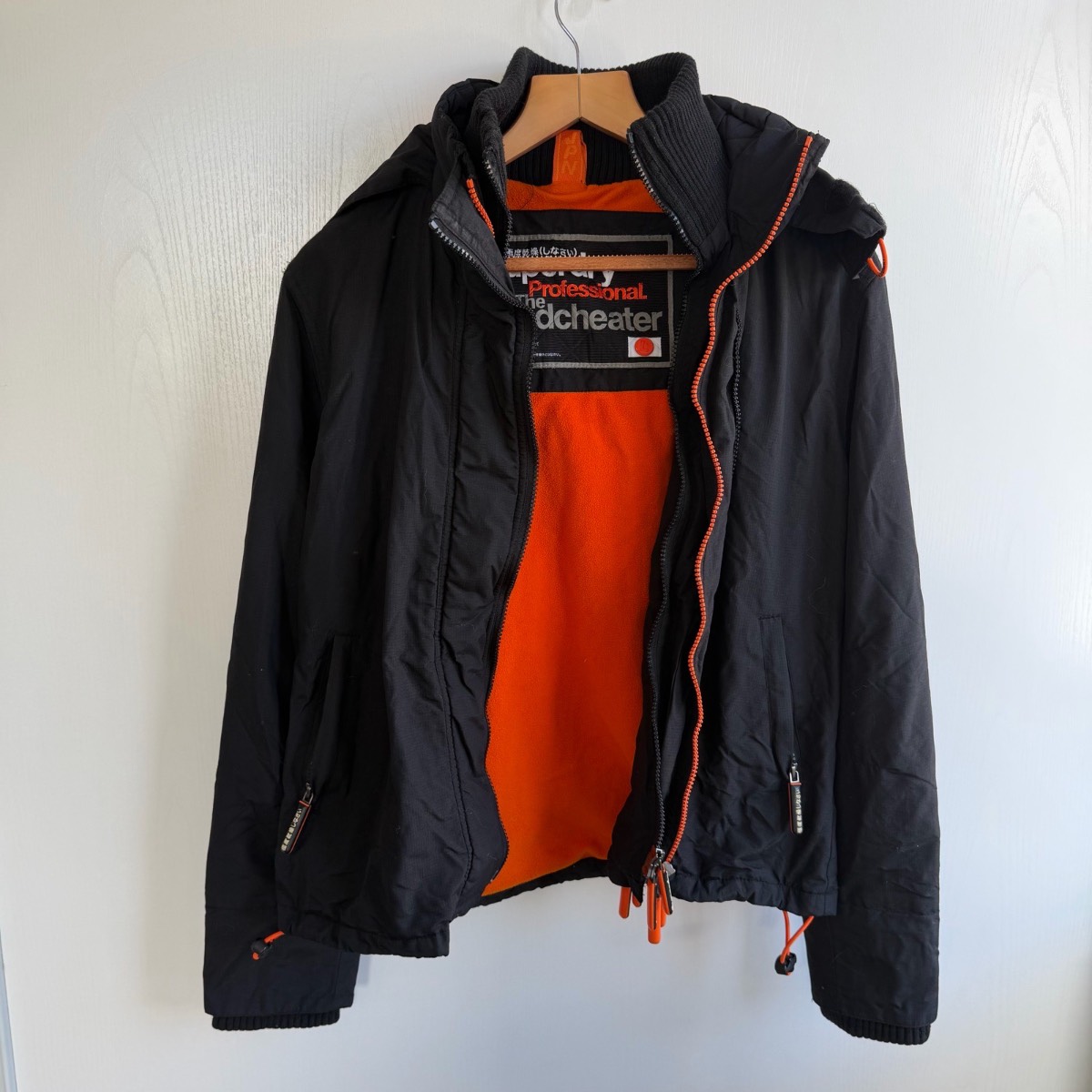 Superdry Professional Windcheater Jacket Black Orange Lining Size Large Immaculate