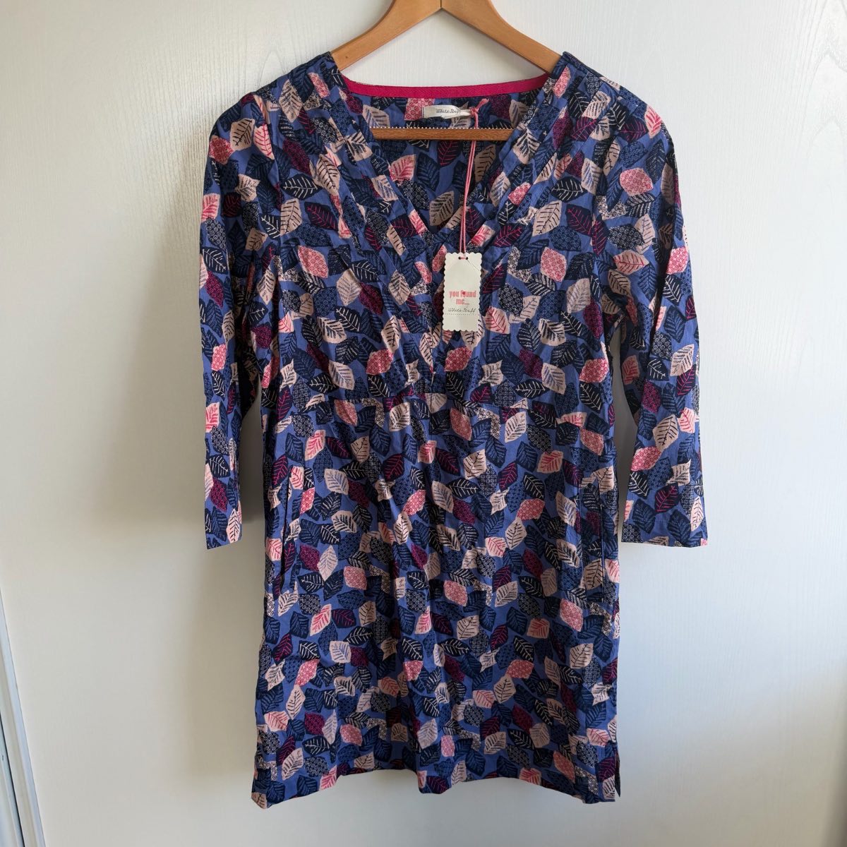White Stuff Blue Leaf Print 100% Cotton Tunic Top Size 8 Brand New With Tags RRP £35