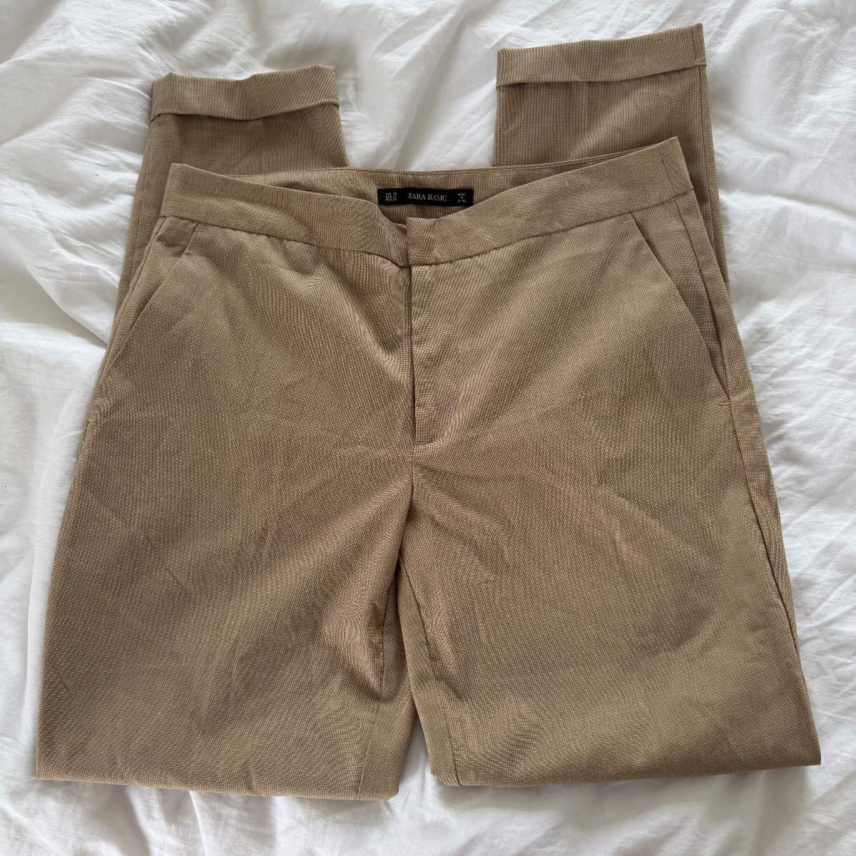 Zara Basic Camel Turn Up Trousers EUR 38 / UK 10 Very Good Condition