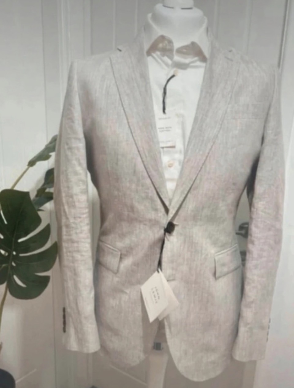 John Lewis Summer Linen Blazer Size 44R Beige Cambridge Collection Holiday Wedding Party New