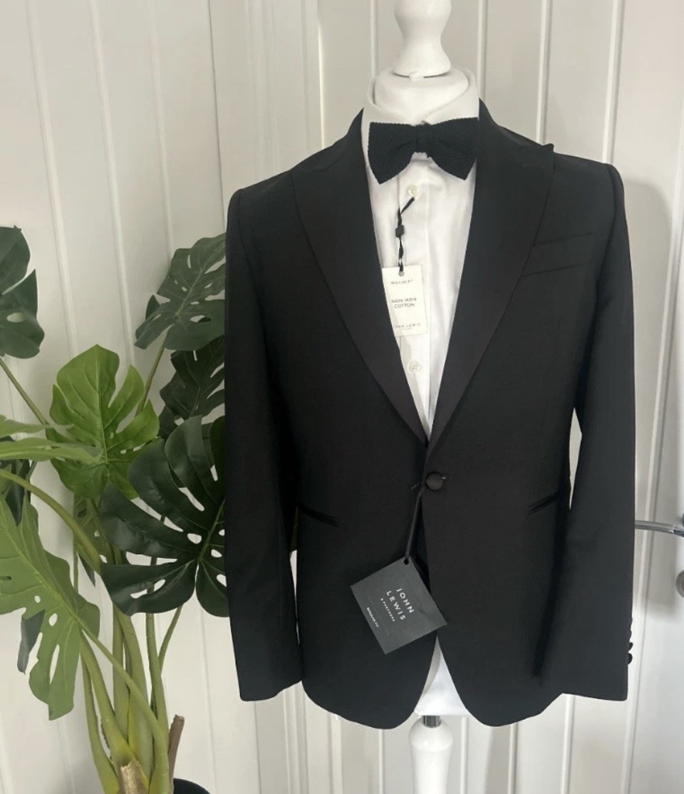 John Lewis Men’s Notch Lapel Dinner Jacket - Size 40S Black Wool Premium Wear