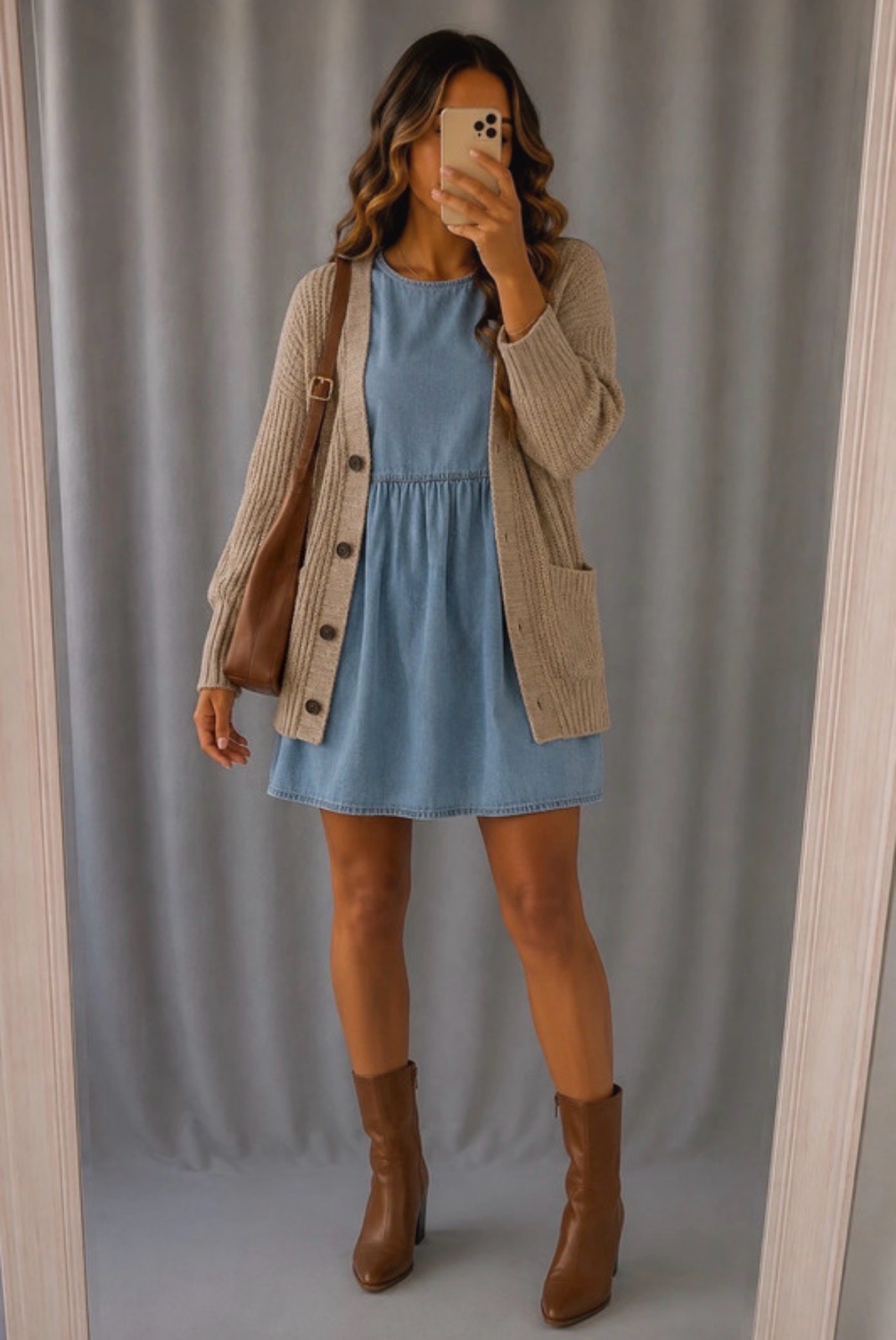 ASOS women’s size 10 light blue tunic cotton autumn denim Mini dress bow detailing