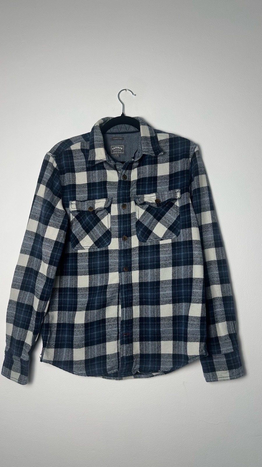 FatFace Navy & Cream Check Flannel Shirt – Size Small