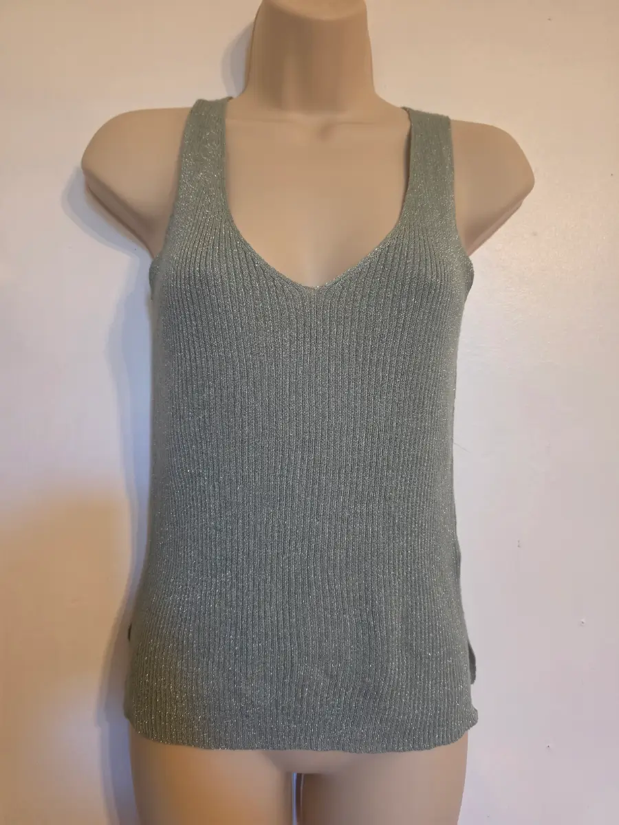 next green glittery ribbed vest top size 8