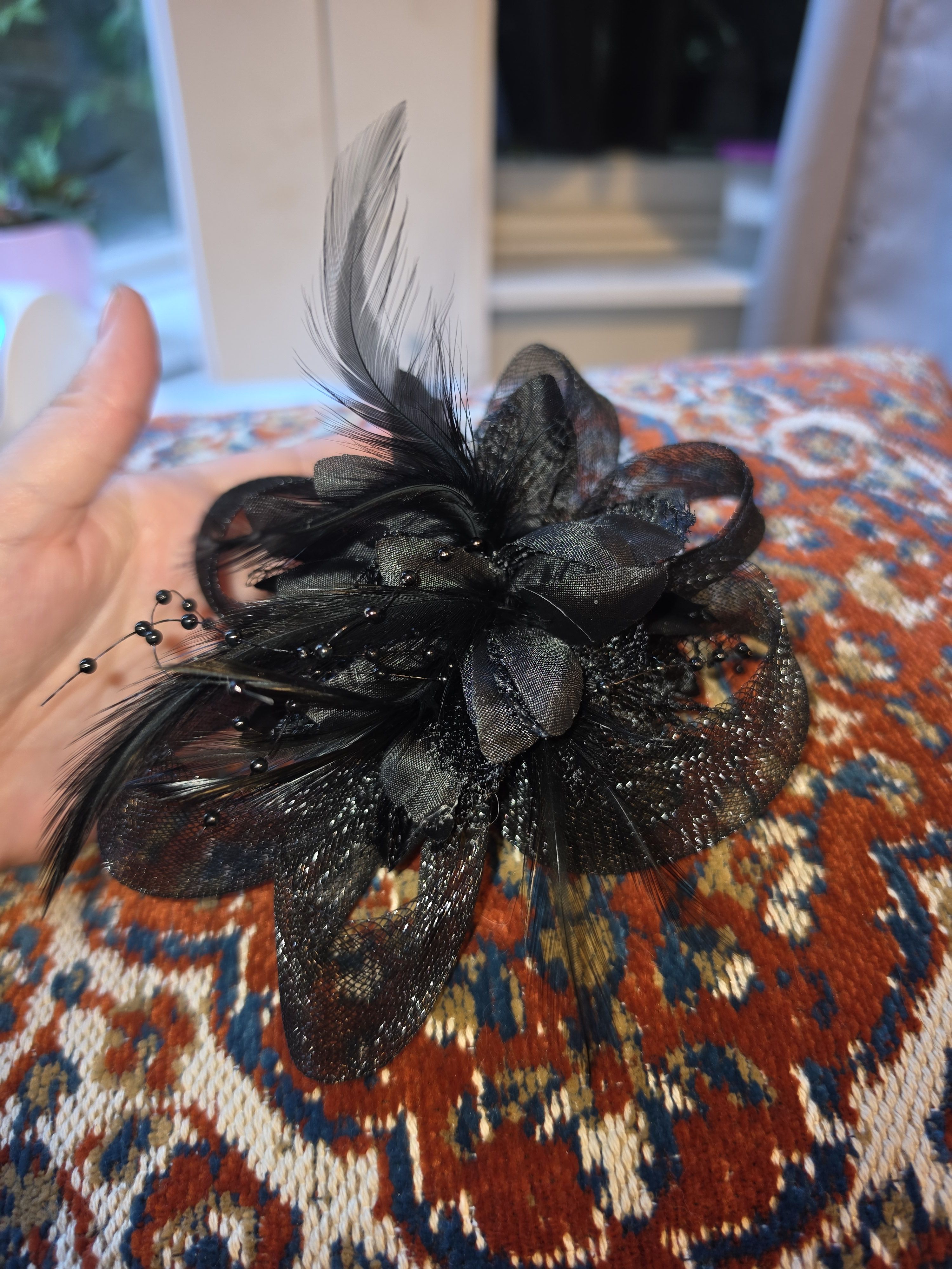 Black hair fascinator clip special occasion