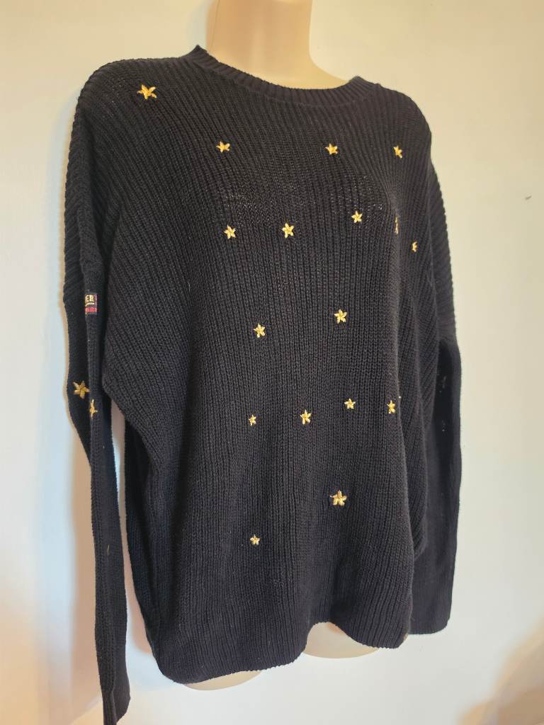 Black superdry jumper with gold stars size 8