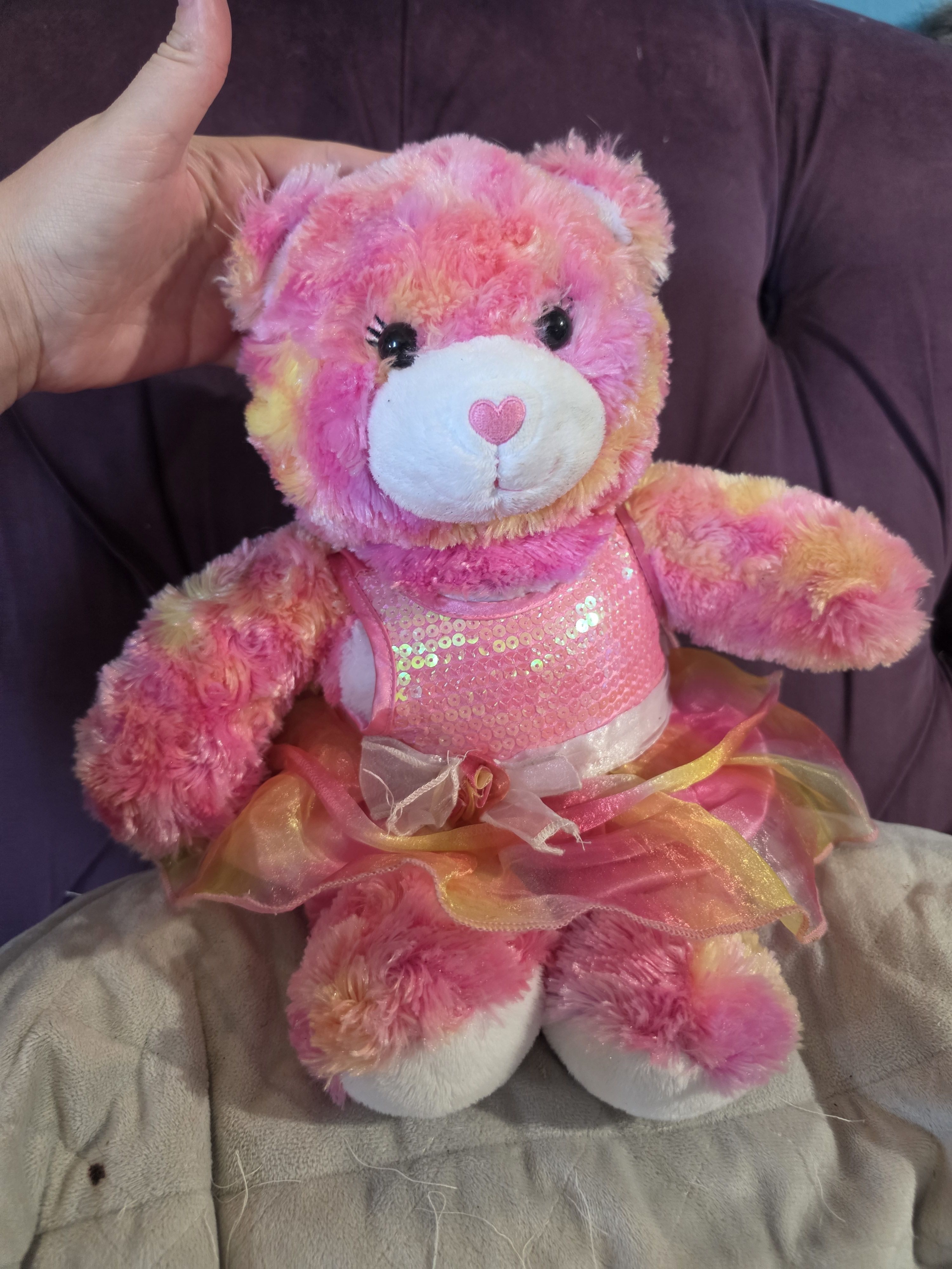 Build a bear heart orange and pink bear with dress