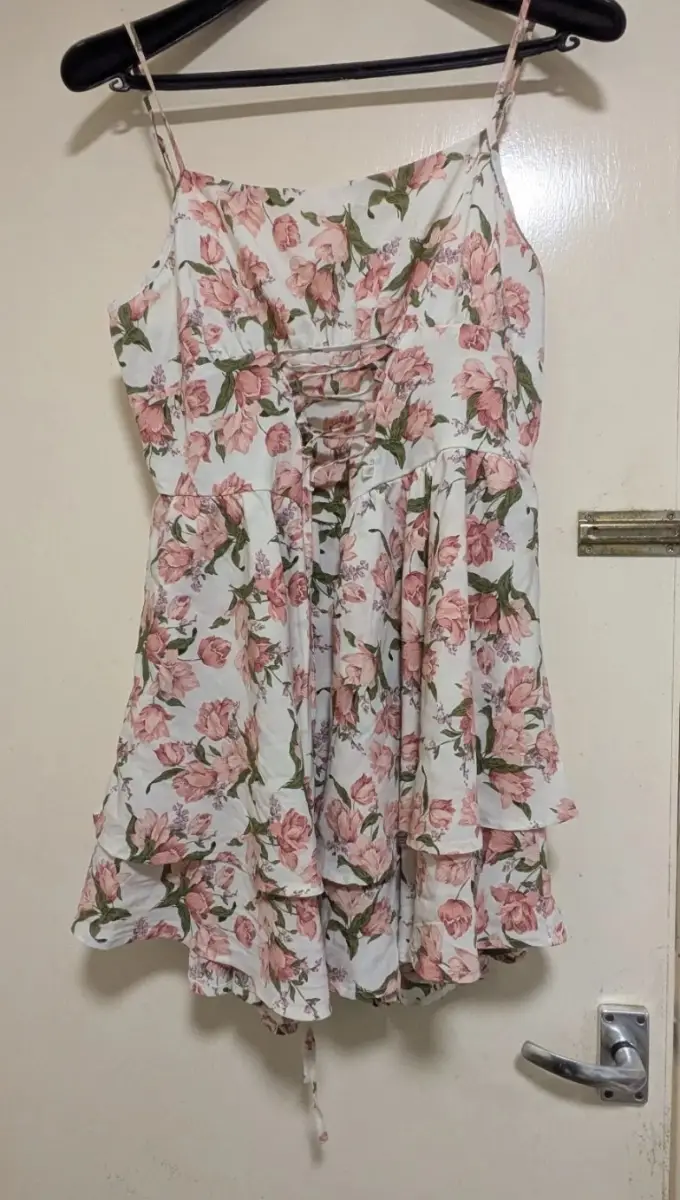 Women's Shein Floral Print Ruched Lace Up Cami Short Dress UK Size L