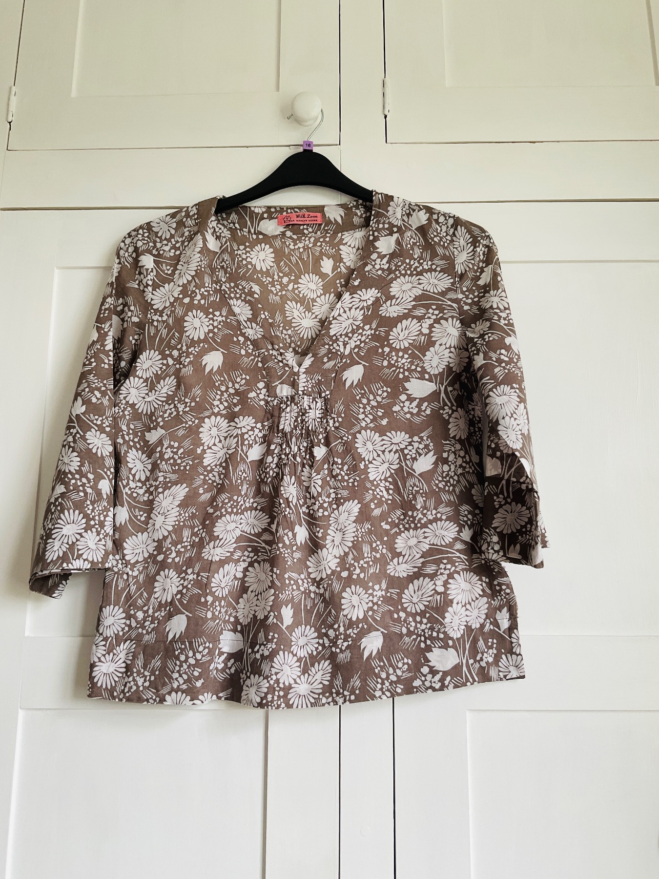 Lightweight cotton 3/4 sleeve blouse, size 10