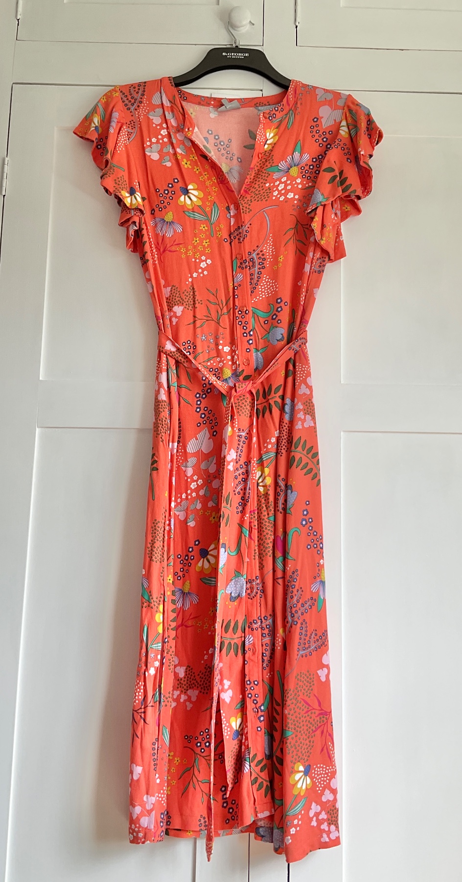 Oliver Bonas coral floral shirt dress, size 10