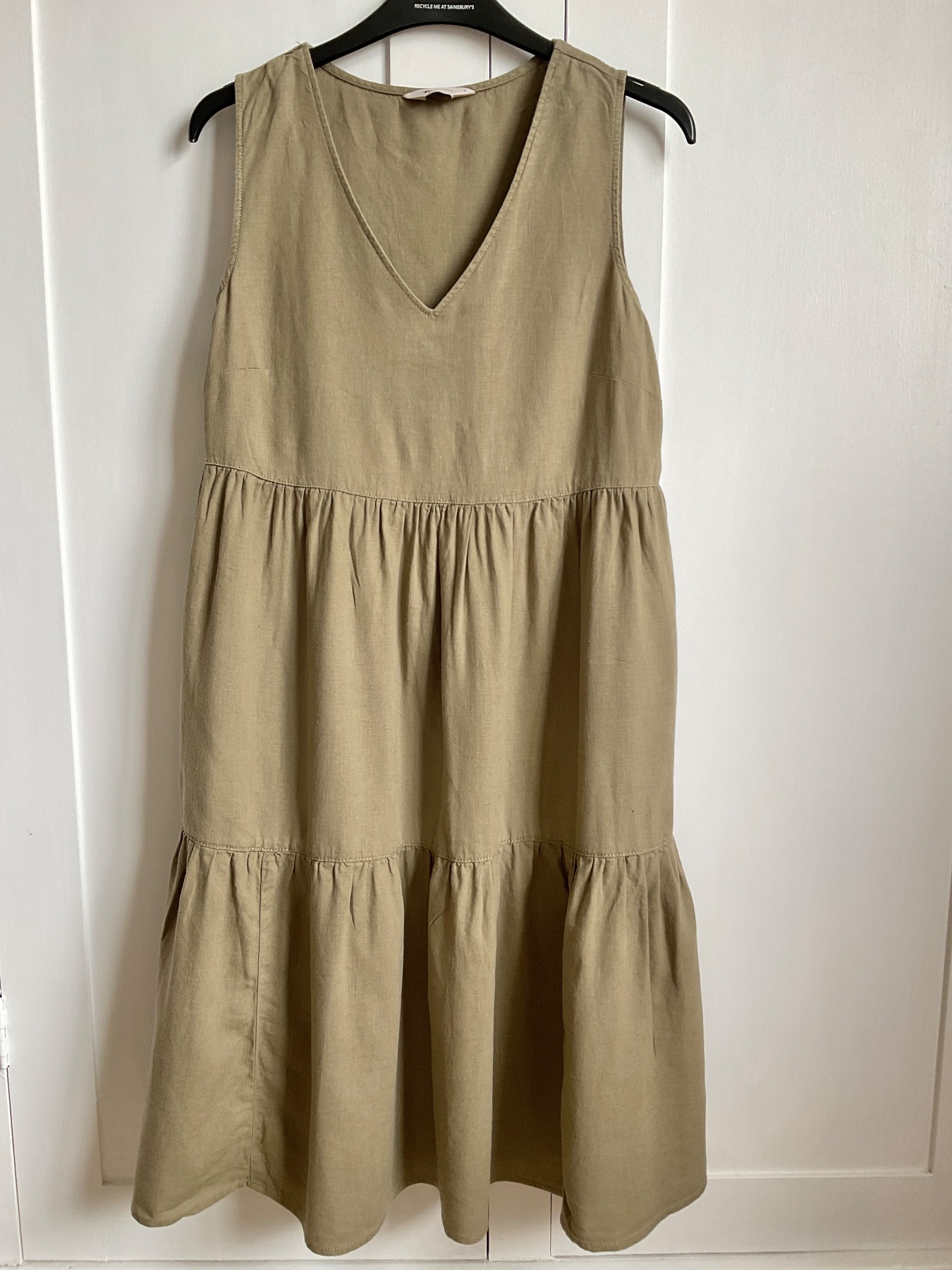 Khaki linen mix tiered dress