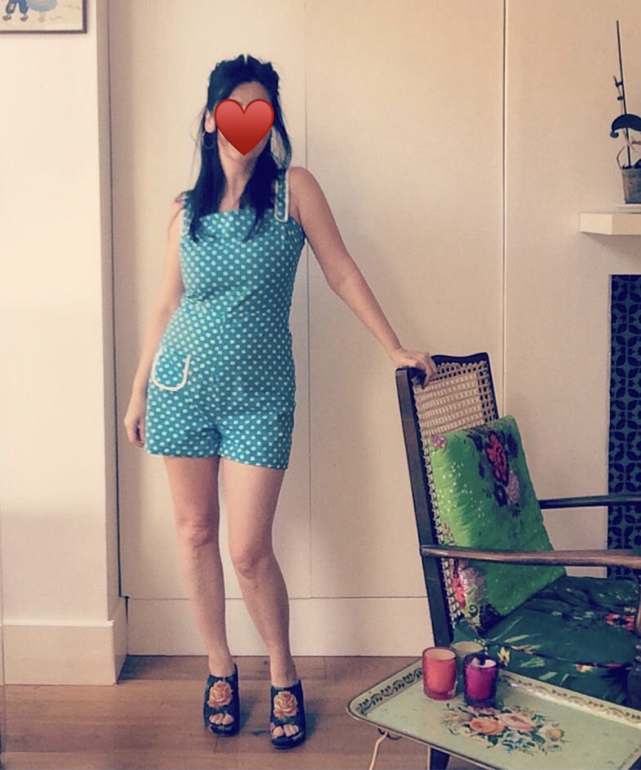 Vintage turquoise polka dot playsuit