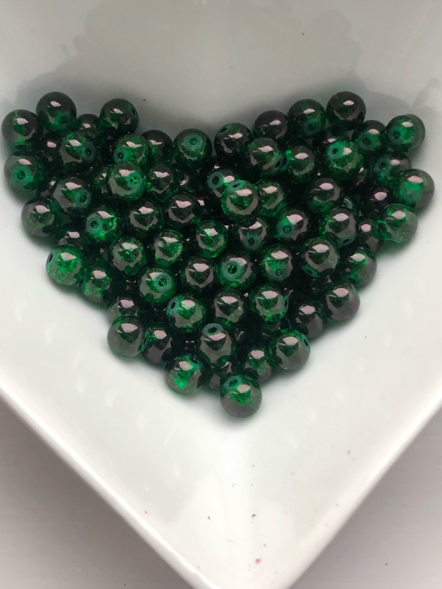 Dark green crackle glaze glass beads 8mm