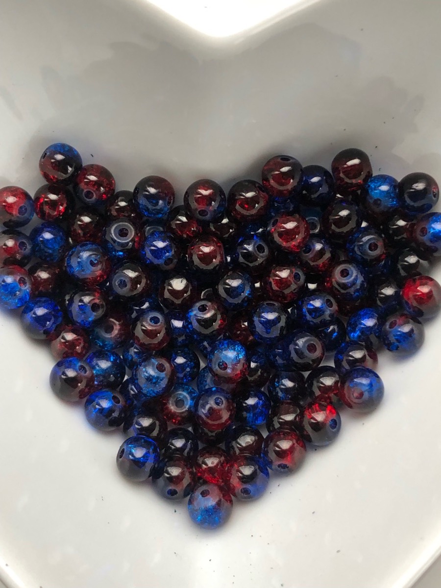 Blue and red crackle glaze glass beads 8mm