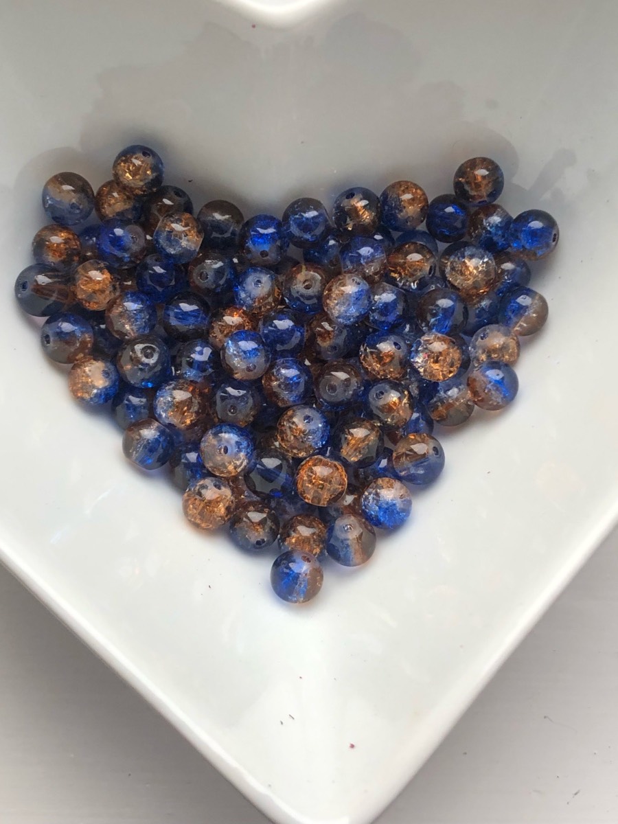 Blue and gold/brown crackle glaze glass beads 8mm