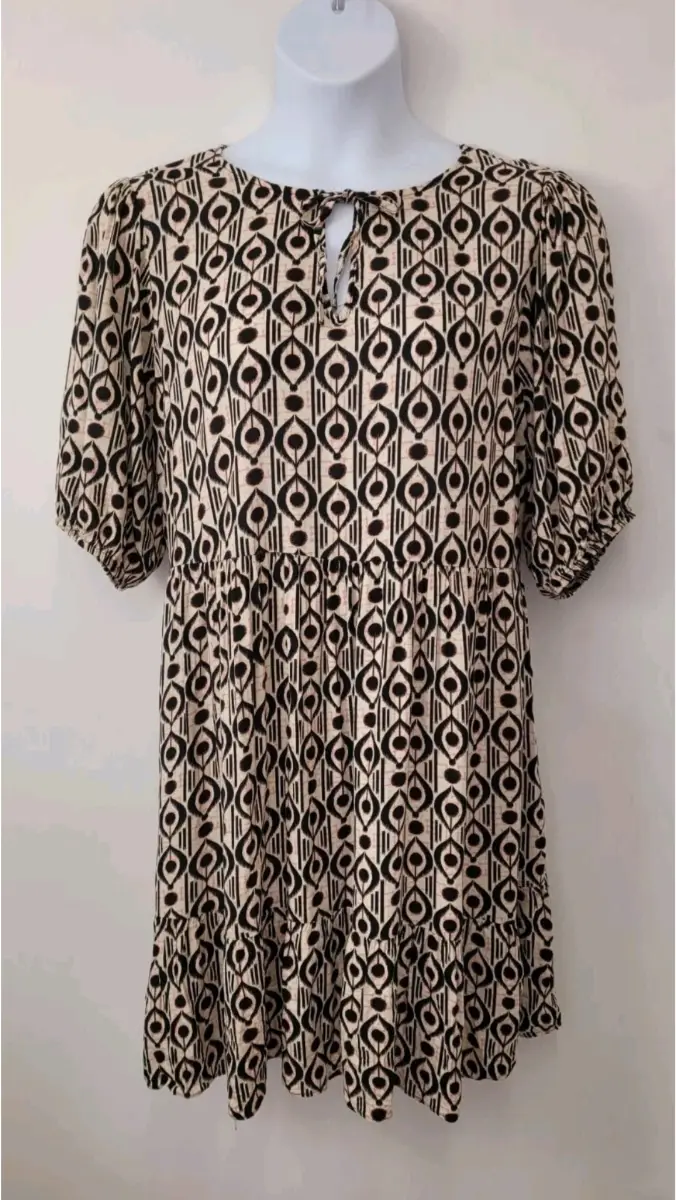 Papaya Tunic Dress/long top, Ladies Size 20, Geometric black & beige mix, Vgc