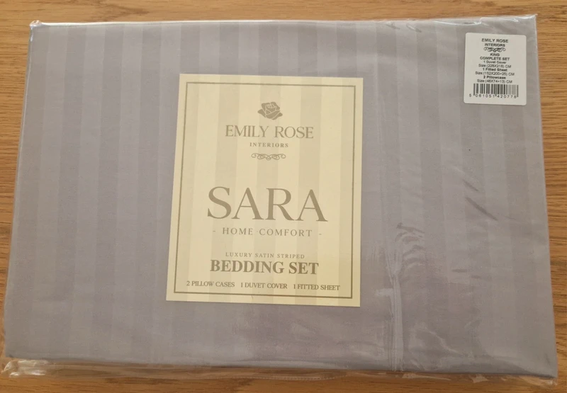 Luxury Satin Stripe Complete Bedding Set in Grey King Size