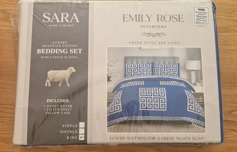 King Size Greek Style Duvet Bed Set Blue & White