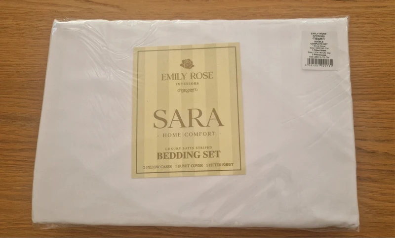 Luxury Satin Stripe Complete Bedding Set in White Double