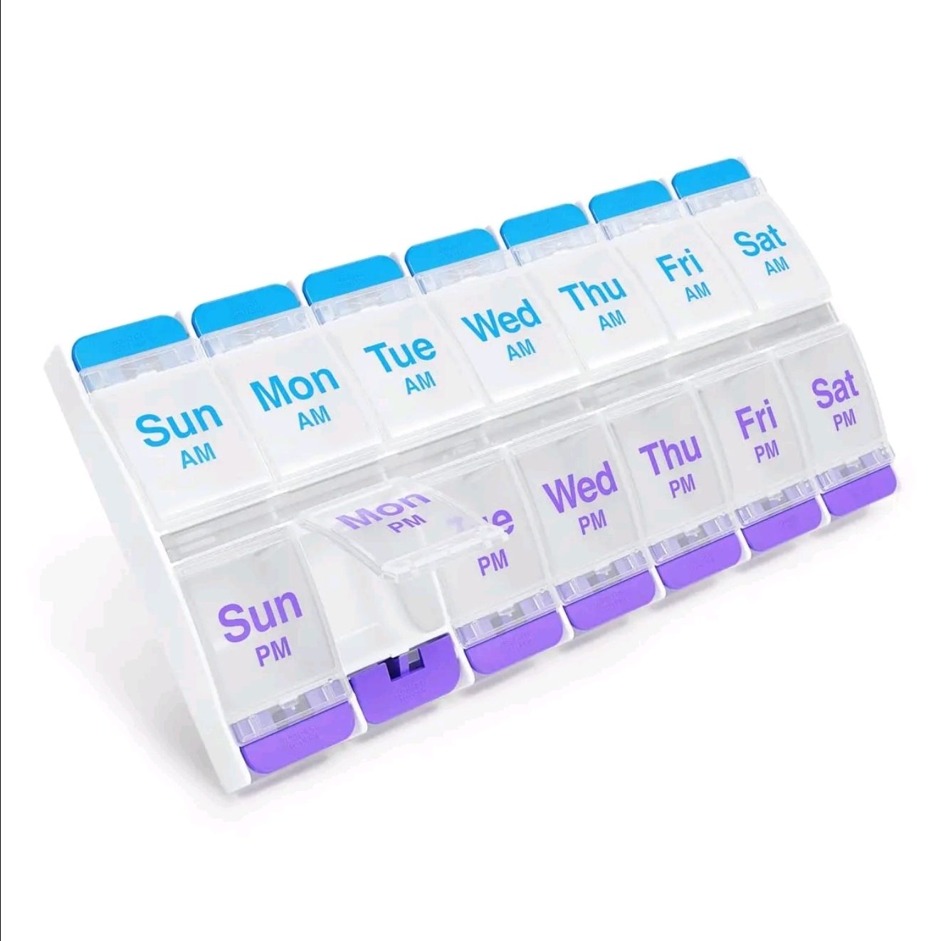 7-Day AM/PM Pill Organizer | 2-Time-a-Day Weekly Pill Box with Push-Button Lids