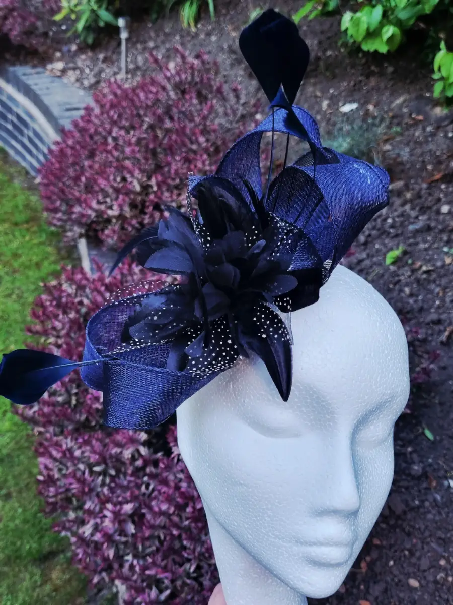 Navy Blue & Black Fascinator Wedding Races Formal Hair