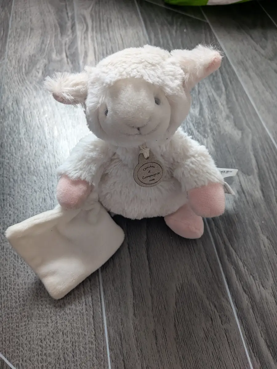 Baby girls lamb comfort plushie. Doudou