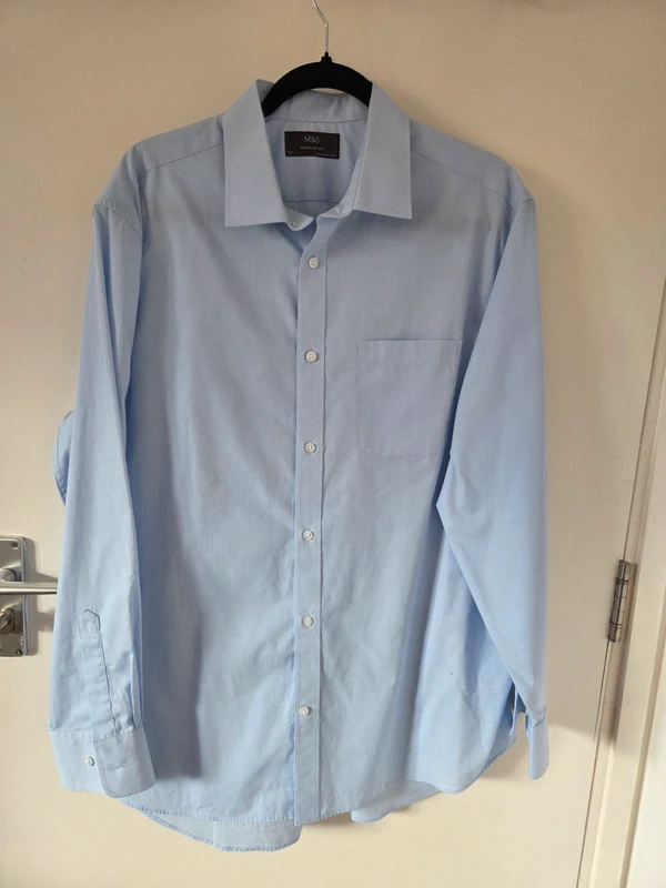 Mens M&S Long Sleeve blue dress formal work smart shirt size 17 regular fit