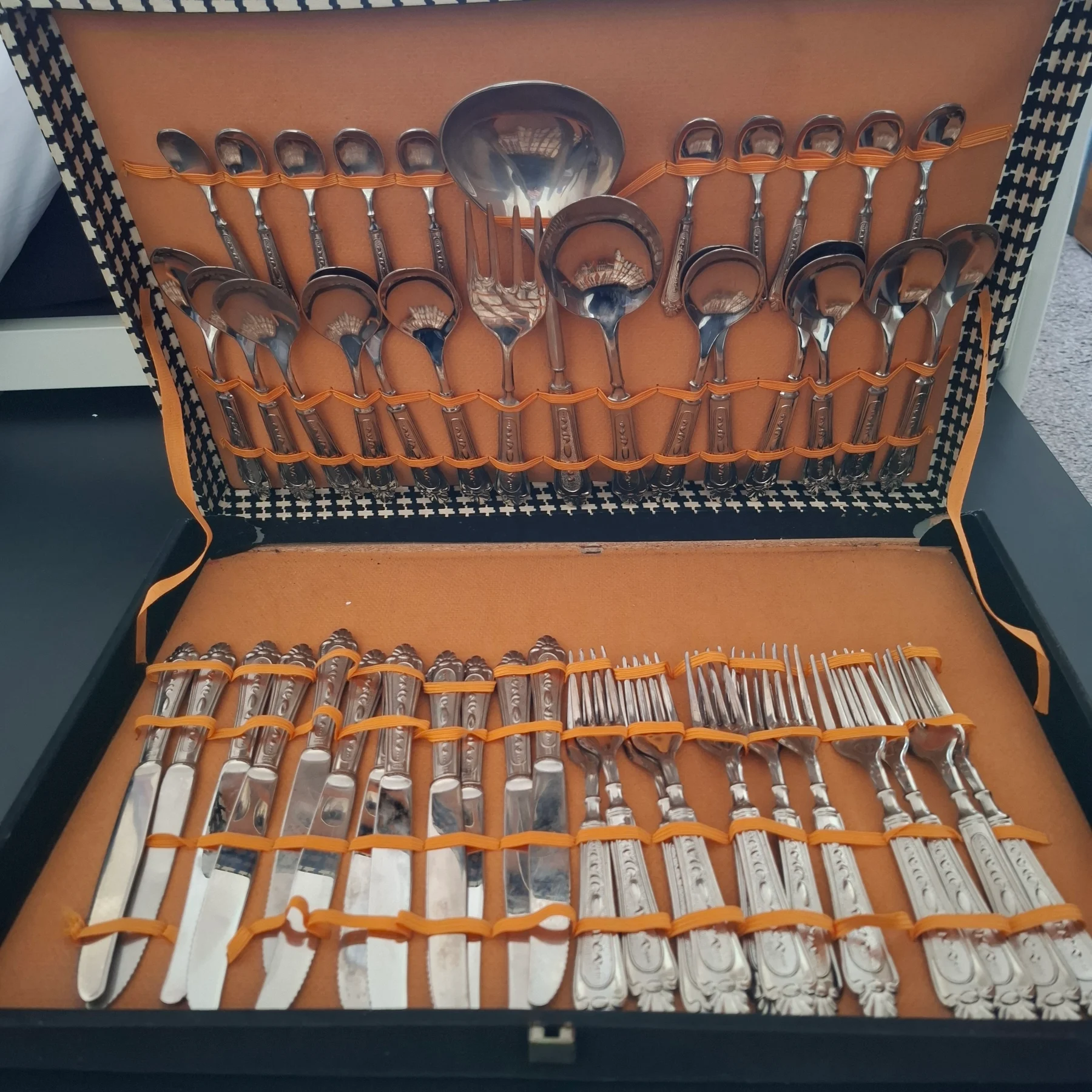 Vintage Italian LBL Silver Plated Flatware Cutlery Set 49 Pieces With Storage Case