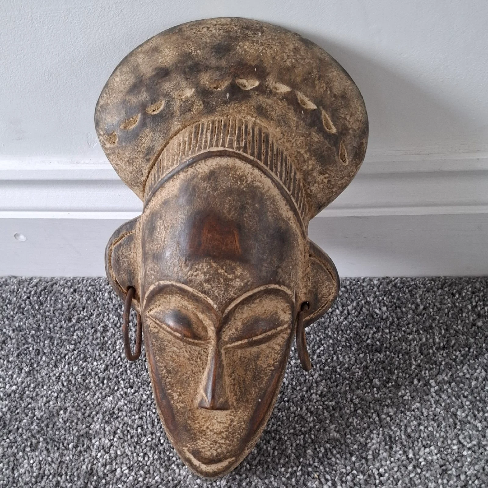 Vintage Hand Carved African Wooden Mask Handcrafted In Ghana VGC
