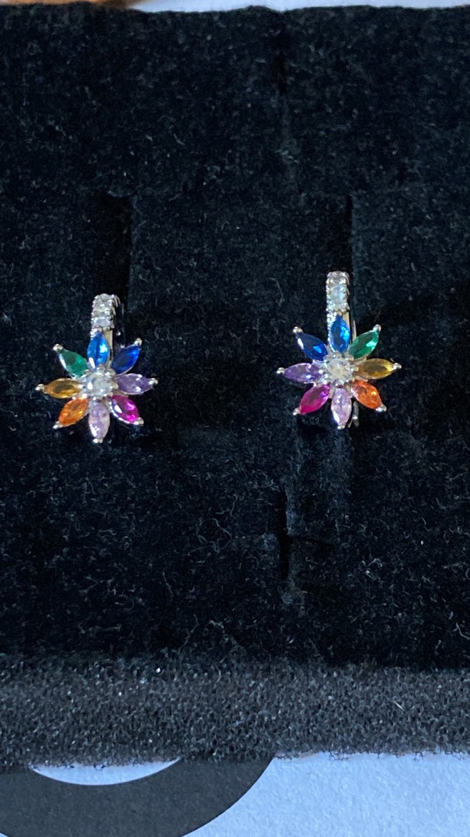 Silver 925 rainbow flower earrings