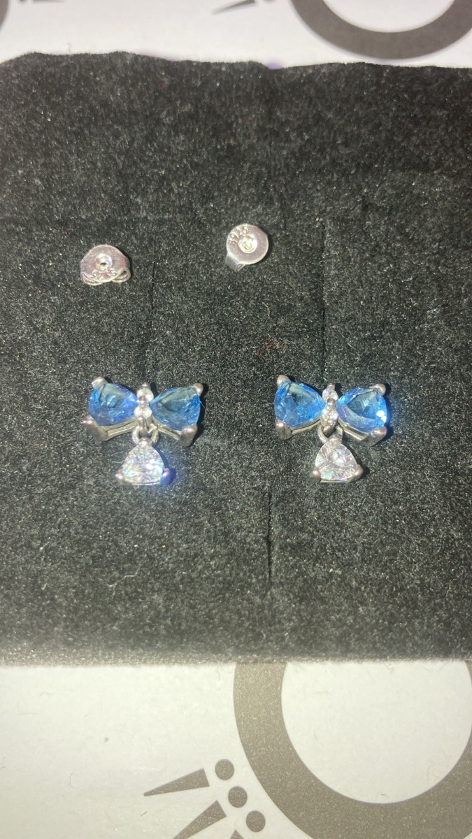 S925 Bridgerton blue bow dangle earrings
