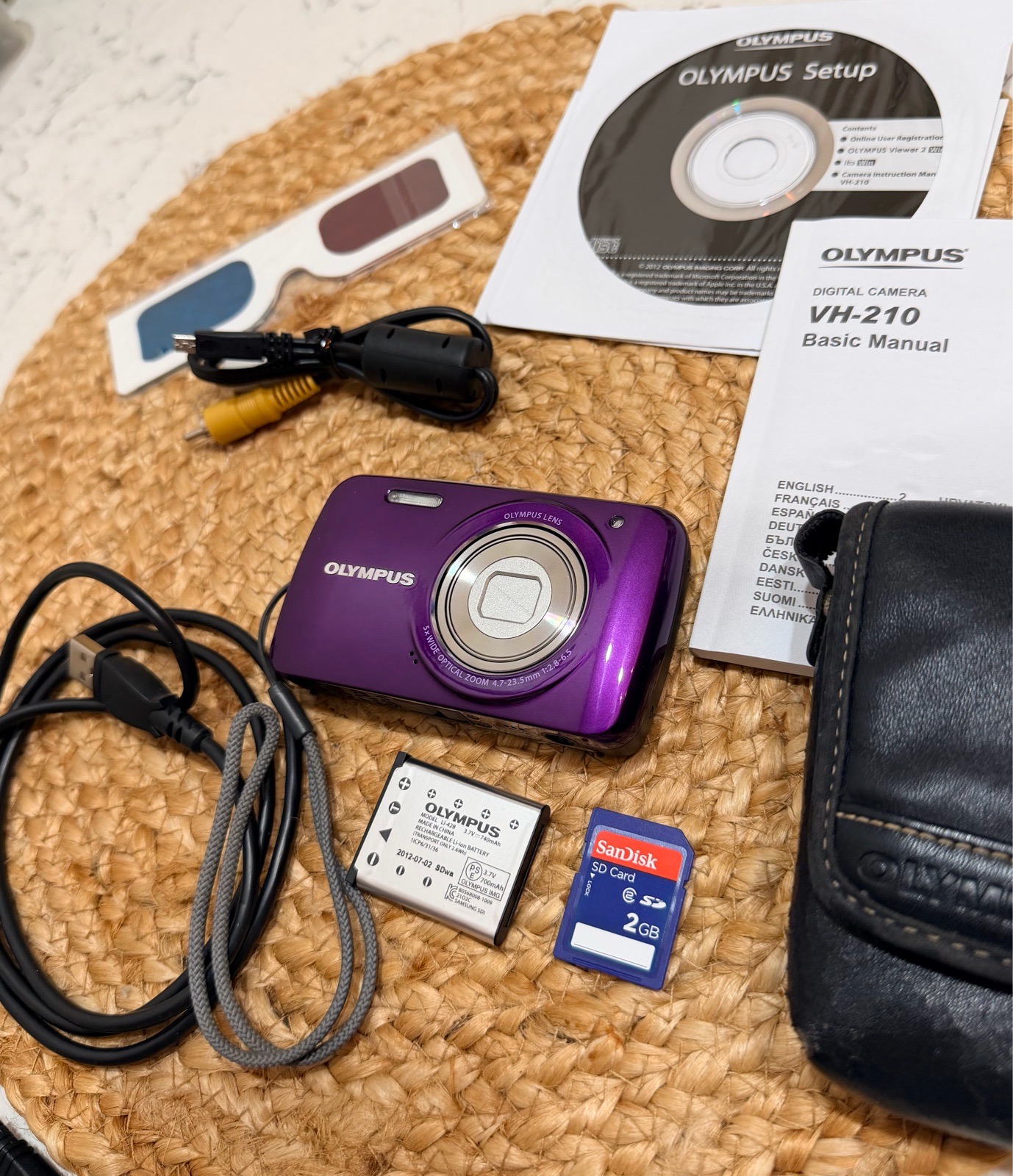 Olympus VH-210 14MP Digital Camera Purple 5x Optical Zoom + Case SD Card Tested