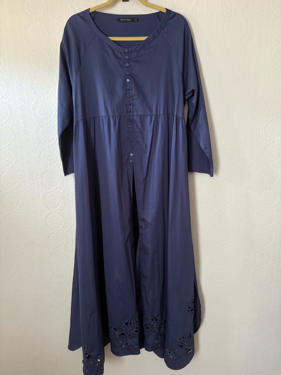 Riva dark indigo blue size XXL 18 100% cotton long maxi dress coat